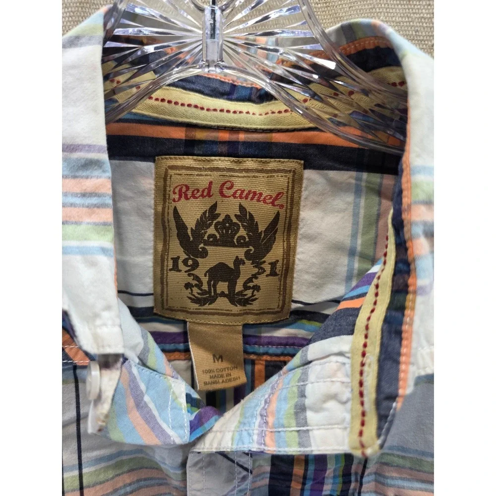 Red Camel Mens‎ Short Sleeve Plaid Button Down Shirt Multi-Color Cotton Size M